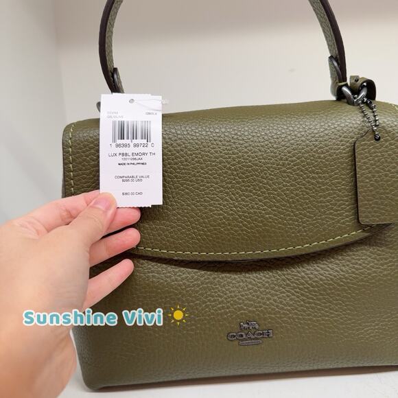 NWT Coach Emory Top Handle Bag Soft pebble leather CCE53 QBOLV Olive - Picture 2 of 13